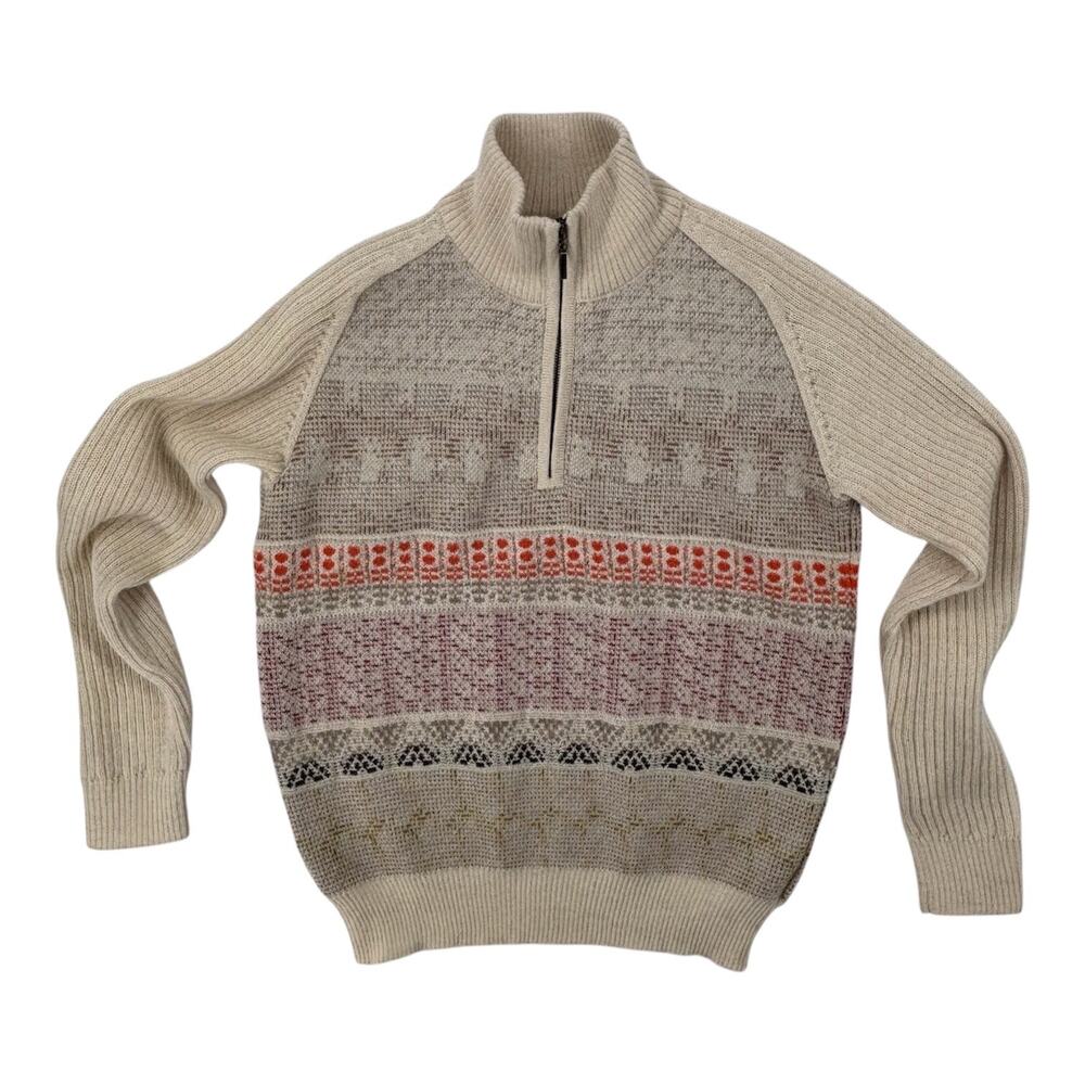 Peruvian 100% Baby Alpaca Quarter Zip Pullover Sweater Mens Medium Quiet Luxury